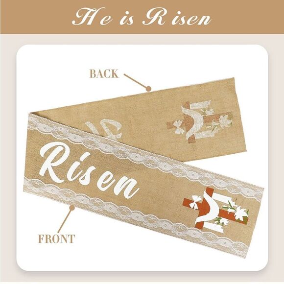 Easter Burlap and Lace Table Runner NWT - Picture 4 of 12